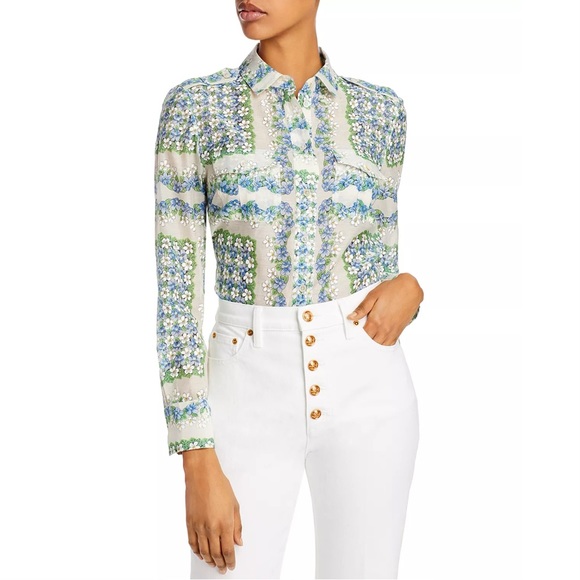 Tory Burch Tops - Tory Burch Ditsy Floral Cotton Silk Blend Button Down White Blouse